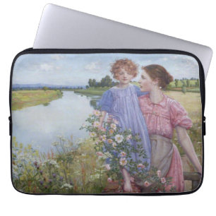 Mother and Child by a River With Wild Roses Laptop Sleeve