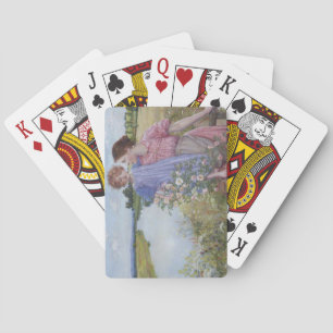 Mother and Child by a River With Wild Roses Playing Cards