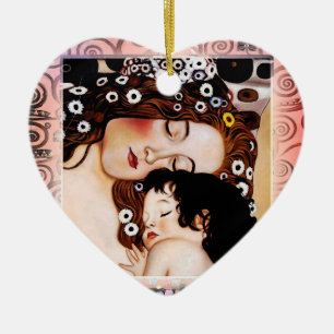 Mother and Child by Gustav Klimt Collage Ceramic Ornament