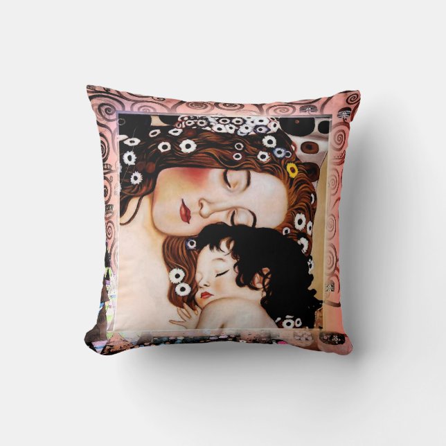 Mother and Child by Gustav Klimt Collage Cushion (Front)