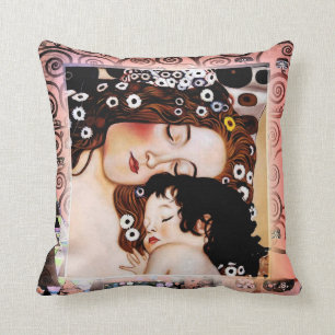 Mother and Child by Gustav Klimt Collage Cushion