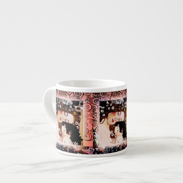 Mother and Child by Gustav Klimt Collage Espresso Cup (Front Left)