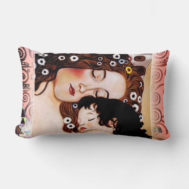 Mother and Child by Gustav Klimt Collage Lumbar Cushion (Front)