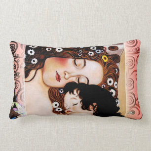 Mother and Child by Gustav Klimt Collage Lumbar Cushion