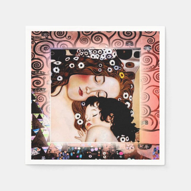 Mother and Child by Gustav Klimt Collage Napkin (Front)