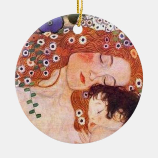 Mother and Child by Klimt Ceramic Ornament (Front)