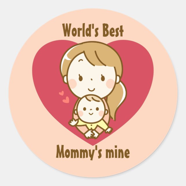 Mother and child cute kawaii cartoon mother's day classic round sticker (Front)