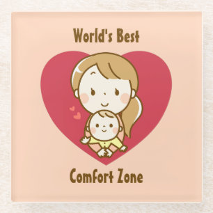 Mother and child cute kawaii cartoon mother's day glass coaster