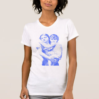Mother and Child Emotional Embrace – Blue Line Art T-Shirt