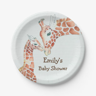Mother and Child Giraffe Baby Shower Paper Plate