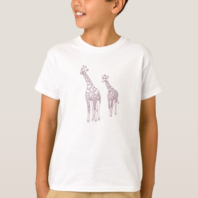 Mother and child Giraffes outline TShirts (Front)