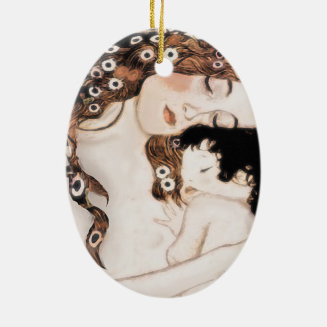 Mother and Child Gustave Klimt Ceramic Ornament (Back)