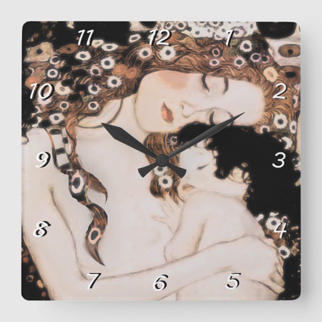 Mother and Child Gustave Klimt Square Wall Clock (Front)