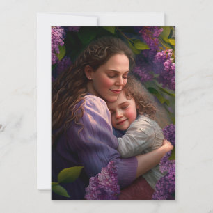 Mother and Child Hugging Under a Lilac Bush Holiday Card