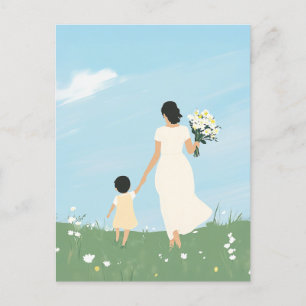 Mother and Child in a Blooming Meadow Postcard