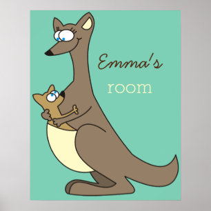 Mother and Child Kangaroo Custom Name Kids Room Poster