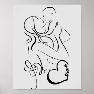  Mother and Child Line Art: Mother's Day  Poster