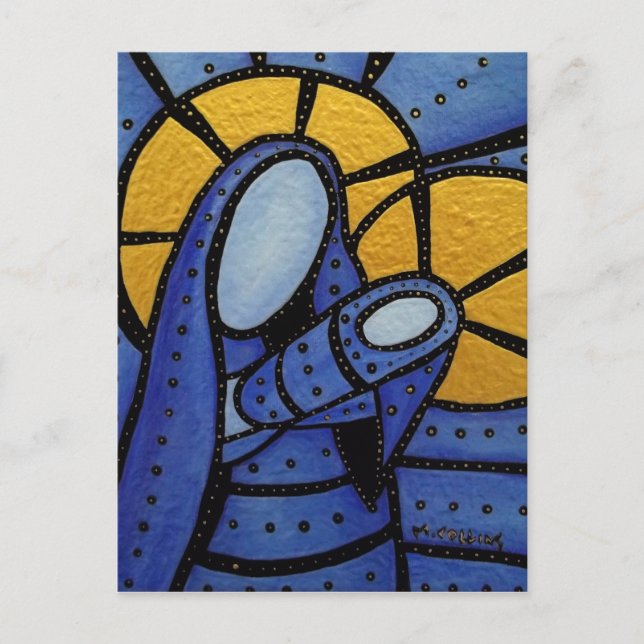 Mother And Child Modern Abstract Blue Postcard (Front)