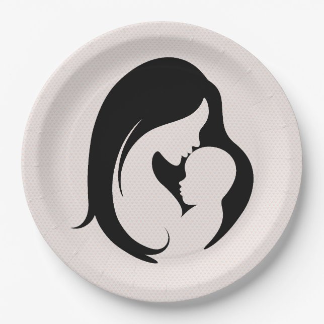 Mother and Child On Pink Hearts Paper Plate (Front)