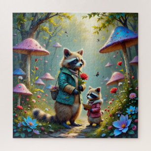 Mother and Child Racoon on way to a party Jigsaw Puzzle