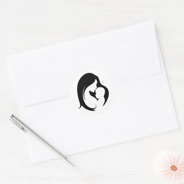 Mother and Child Silhoutte Classic Round Sticker (Envelope)