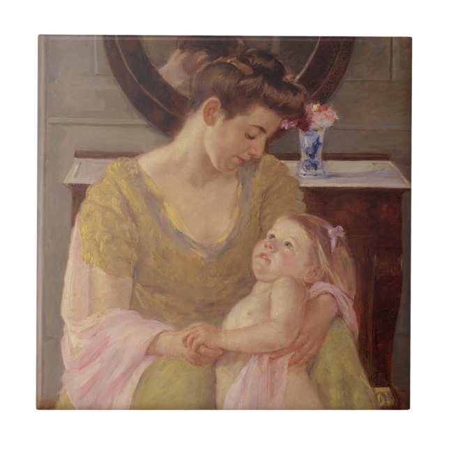 Mother and Child with a Rose Scarf | 1908 Ceramic Tile (Front)