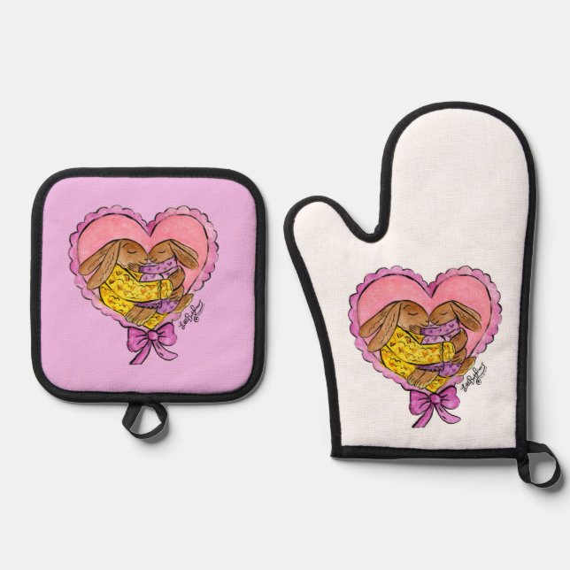  Mother and Daughter Apron Oven Mitt & Pot Holder Set (Front)
