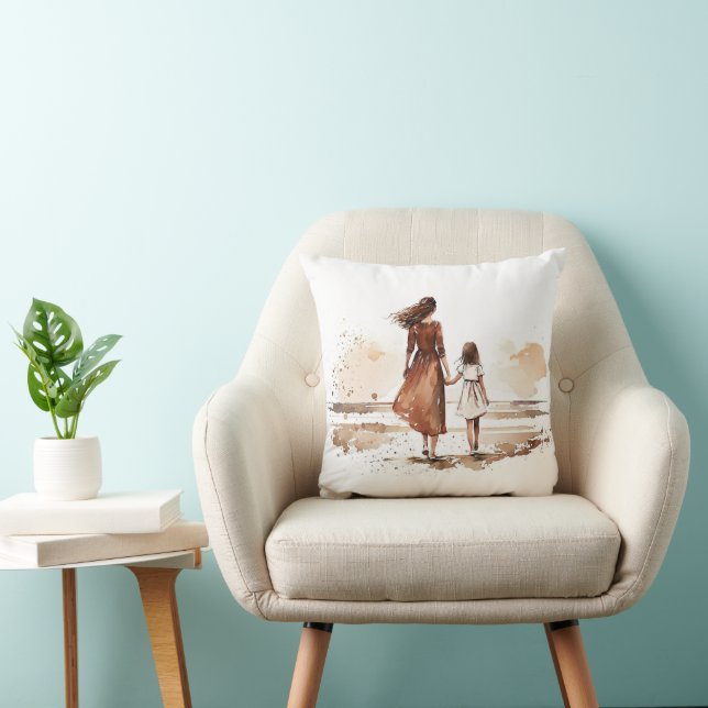 Mother And Daughter Beach Painting Cushion (Chair)