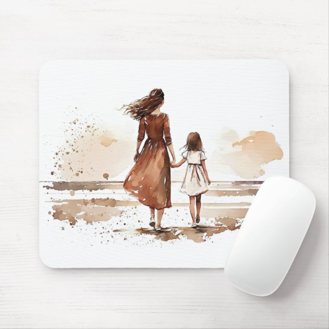 Mother And Daughter Beach Painting Mouse Pad (With Mouse)