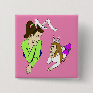 mother and daughter bunnygirls 15 cm square badge