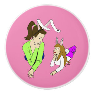 mother and daughter bunnygirls  ceramic knob