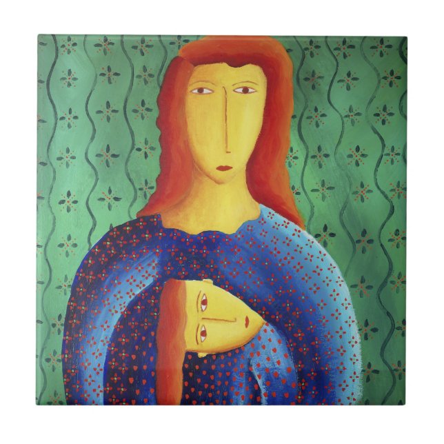 Mother And Daughter Contemporary Art Painting Ceramic Tile (Front)