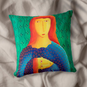 Mother And Daughter Contemporary Art Painting Cushion