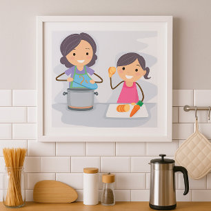 Mother And Daughter Cooking Poster