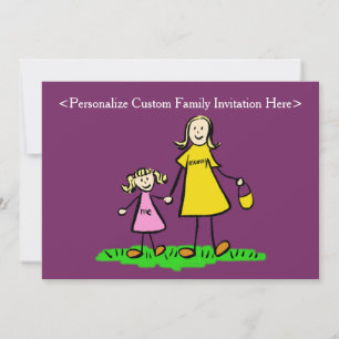 Mother and Daughter Family Art Custom Invitations