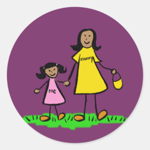 Mother and Daughter Family Characters Art Stickers