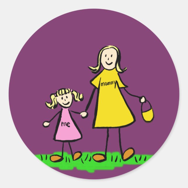 Mother and Daughter Family Characters Art Stickers (Front)