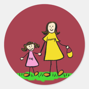 Mother and Daughter Family Characters Art Stickers
