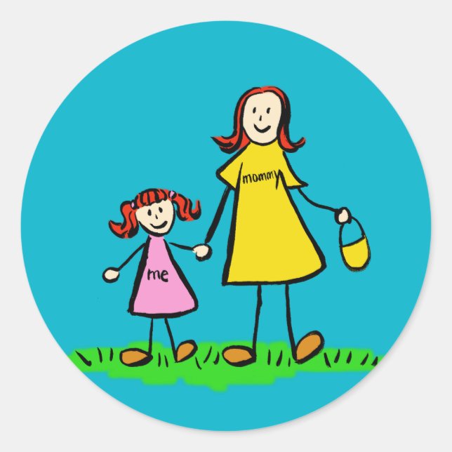 Mother and Daughter Family Characters Art Stickers (Front)