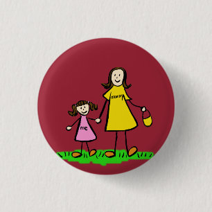 Mother and Daughter Family Characters Button Pins