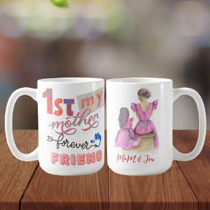 Mother And Daughter In Purple Dress Illustration Coffee Mug