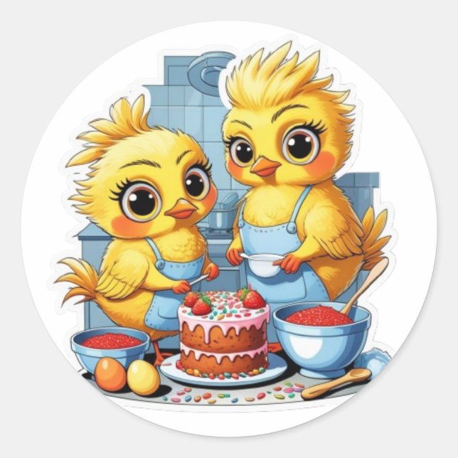 Mother and daughter in the kitchen classic round sticker (Front)