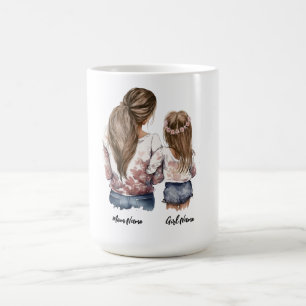 Mother and daughter, long hair, custom name coffee mug
