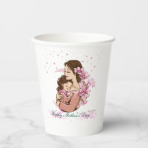 Mother and Daughter Love Illustration :Paper cup