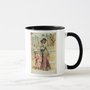 Mother and daughter on a walk (colour litho) mug