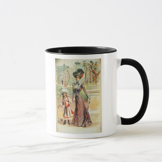 Mother and daughter on a walk (colour litho) mug (Right)