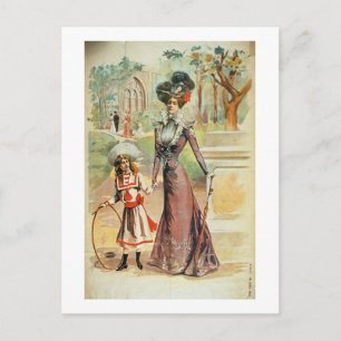 Mother and daughter on a walk (colour litho) postcard