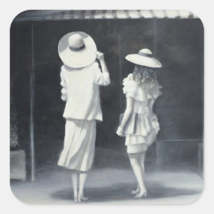Mother and Daughter Outside a Restaurant Square Sticker