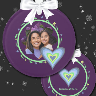 Mother and Daughter Purple Photo Heart Ornament