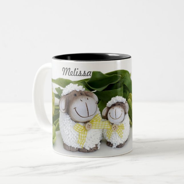 MOTHER AND DAUGHTER SHEEP EASTER Two-Tone COFFEE MUG (Front Left)